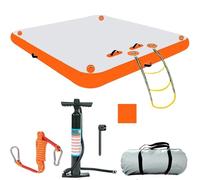 PVC Inflatable Floating Water Mat with Rope Ladder, Non-Slip, Air Pump, Repair Kit and Carry Bag