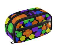 PVC Large Storage Bag Retro 60s Groovy Multicolor Flowers School Supplies | Tear-Resistant,for Teen Girls,para lapices