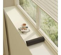 PVC Leather Window Sill Protector, Thin Window Sill Mat Dog Cat Perch Bench, Solid Color/Floral/Panda Window Sill Decor Capping Anti-slip Pad(Beige,79x12in(201x30cm))
