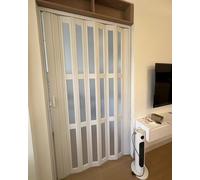 PVC Magnetic Sliding Indoor Accordion Door with Frosted Acrylic Window, Space-Saving Solution for Kitchens and Patios