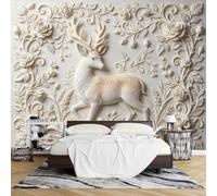 PVC Peel and Stick Wallpaper 3D Embossed Rose Lucky Deer Wall Mural 280 X 371Cm Raised Effect Removable Waterproof Wallpaper Mural Modern for Living Room Bedroom Feature Wall Decor
