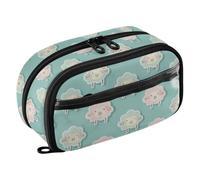 PVC Pencil Case Sheep Ash Sticker Style Lake Blue Portable Pencil Bag