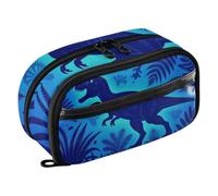 PVC Pencil Case With Compartments Glowing Blue T-rex Dinosaur Pen Bag | Easy To Organize,for Teen and Adult Girls,cartuchera escolar para