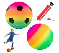 PVC Rainbow Ball, Bouncy Kickball, Beach Ball, Water Ball, Pack of 2 Rainbow Balls with Pump, Football, Diameter 21 cm, Children's Play Balls for Indoor and Outdoor Use, for Backyard Park and Beach