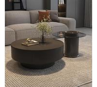 PVC Round Coffee Table With Drawers,simple Modern Coffee Table Set Of 2,Funky Side Table Tempered Glass Tabletop,luxury Circle Unique Coffee Table Round,Coffee For Living Room(Black,70cm)