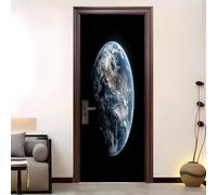 PVC Self-Adhesive Door Sticker 77x200 cm Earth Space Pattern Waterproof Door Mural Black Wallpaper Wall Stickers for Bedroom Living Room Bathroom Home Decor