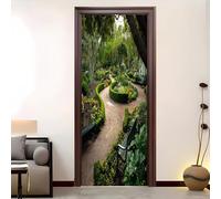 PVC Self-Adhesive Door Sticker 88x200 cm Botanical Garden Pattern Waterproof Door Mural Green Wallpaper Wall Stickers for Bedroom Living Room Bathroom Home Decor
