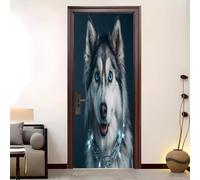 PVC Self-Adhesive Door Sticker 95x215 cm Animal Husky Pattern Waterproof Door Mural Dark Wallpaper Wall Stickers for Bedroom Living Room Bathroom Home Decor