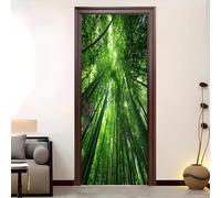 PVC Self-Adhesive Door Sticker 95x215 cm Lush Bamboo Jungle Pattern Waterproof Door Mural Green Wallpaper Wall Stickers for Bedroom Living Room Bathroom Home Decor