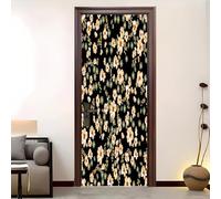 PVC Self-Adhesive Door Sticker 95x215 cm Plant and Flower Patterns Waterproof Door Mural Black Wallpaper Wall Stickers for Bedroom Living Room Bathroom Home Decor