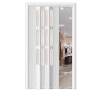 PVC Sliding Door Screen with Frosted Acrylic Window & Handle, White Accordion Folding Door Customizable, Kitchen Laundry Room Dividing Door