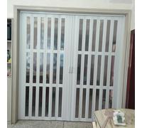 PVC Sliding Double Door with Handle & Wood Grain, Internal Large Foldable Gate Screen, Home Accordion Partition Doors, Apartment Store Privacy Door