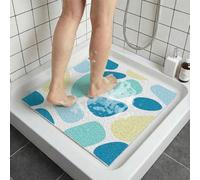 PVC Square Loofah Shower Mat Non Slip 60x60 CM, Anti Mould Quick Drying Bath Mat for Inside Shower, Anti Slip Shower Mats for Bathroom Floor, Shower Mats for Inside Shower, Blue Stone