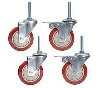 PVC Swivel Casters for Mobile Carts 75mm Workbench Wheels with M12 x 60mm Threaded Stem Dual Bearings Includes Nut Pack of 4 (Brake + Universal)