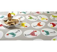 PVC Tablecloth Chicken in Egg 1 Metre (100cm x 140cm), Funky Chickens Pattern Gingham Check Stripes Polka Dot, Grey Green Yellow Red Orange Teal, Wipe Clean, Vinyl/Plastic Table Cloth
