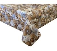 PVC Tablecloth Christmas Baubles Gold 2 Metres Oval (200cm x 140cm), Xmas Tree Decorations, Bronze Silver Mink, Vinyl/Plastic Table Cloth