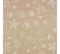 PVC Tablecloth Christmas Decor Mink 4 Metres (400cm x 140cm), Snowflakes Star Angel Scroll Tree Candle Xmas Hearts Baubles Bells Holly, Linen Look Off White Tan Brown Latte, Vinyl/Plastic Table Cloth