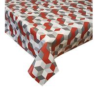 PVC Tablecloth Cubes Red 3 Metres (300cm x 140cm), Blocks Squares Geo, White Grey Charcoal Slate, Wipe Clean, Vinyl/Plastic Table Cloth