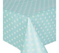 PVC Tablecloth Daisy Duckegg 2 Metres (200cm x 140cm), Small Polka Floral, Blue Yellow Off White, Wipe Clean, Vinyl/Plastic Table Cloth