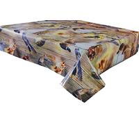 PVC Tablecloth Game 2.5 Metres (250cm x 140cm), Birds Duck Pheasant Fox Hound Dog Rabbit Wild Acorn Wooden Plank, Brown Beige Green Orange Multi, Wipe Clean, Vinyl/Plastic Table Cloth
