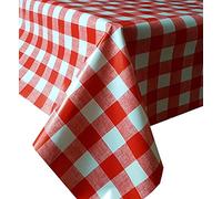 PVC Tablecloth Red Check 2 Metres (200cm x 140cm), Large Gingham Check Squares, Off White, Vinyl/Plastic Table Cloth