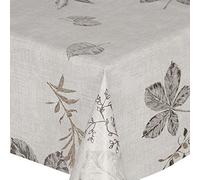 PVC Tablecloth Slate Leaves 2 Metres (200cm x 140cm), Autumn Leaf, Beige Charcoal Grey, Wipe Clean, Vinyl/Plastic Table Cloth