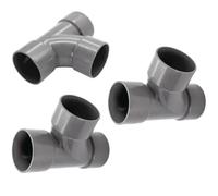 PVC Waste Pipe T-Junction Fittings, 32mm Diameter, Grey, 3-Pack