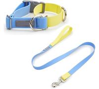 PVC Waterproof Pet Dog Collar and Leash Set Adjustable Compatible for Medium Large Dogs Semi telescopic(Blue set,M for neck 32-41cm)
