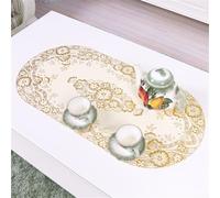 PVC Waterproof Table Mat 40x85CM with Embroidered Golden Lace Pattern Heat Resistant Non Slip Placemat for Dining Table (5#)