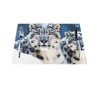 PVC Woven Placemats 4 PCS Heat Resistant Non-Slip Blue Eyed Snow Leopard Place Mats for Dining Table Washable Stain Resistant Kitchen Table Mats Indoor/Outdoor 18 x 12 Inch