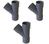 PVC Y-Branch Pipe Fitting, 32mm, Grey, Pack of 3, Solvent Weld Waste