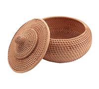 Pvczool Round Box in Rattan, Fruit Basket in Wicker with Lid Bread Basket Storage Basket Woven in Bread Basket,
