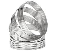 Pvczool Round Cake Rings with Holes Stainless Steel Cake Quiches Cake Mousse Mould Kitchen Baking Mould 10 cm Pack of 10