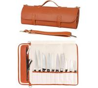 Pveanns Knife Roll Storage Bag, Professional Knife Roll Bag, 10 Slots Cutlery Knives Holders Protectors, Kitchen Travel Cooking Tools for Knives & Utensils, Brown