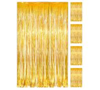 PVEGOS 4PCs 3.3 x 8.3 ft Laser Gold Glitter Tinsel Curtains Foil Curtain Backdrop.Laser Luminescent Particles Foil Fun Fringe Streamers for Party Birthday Decoration,Engagement,School Events
