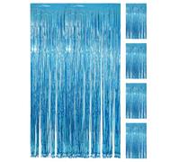 PVEGOS 4PCs 3.3 x 8.3 ft Laser Light Blue Glitter Tinsel Curtains Foil Curtain Backdrop.Laser Luminescent Particles Foil Fun Fringe Streamers for Party Birthday Decoration,Engagement,School Events
