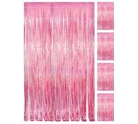 PVEGOS 4PCs 3.3 x 8.3 ft Laser Pink Glitter Tinsel Curtains Foil Curtain Backdrop.Laser Luminescent Particles Foil Fun Fringe Streamers for Party Birthday Decoration,Engagement,School Events