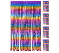 PVEGOS 4PCs 3.3 x 8.3 ft Rainbow Glitter Tinsel Curtains Foil Curtain Backdrop,Luminescent Particles Foil Fun Fringe Streamers for Party Birthday Decoration,Engagement,School Events