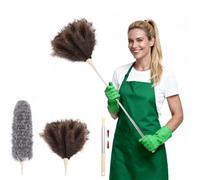 PVEGOS 55" Extendable Feather Dusters Set, Long Handle Replaceable Ostrich Feather & Microfiber Head, Telescopic Fluffy Feathers for Cobwebs, Radiator, Venetian Blind, Cleaning Ceilings, Cars, Fans
