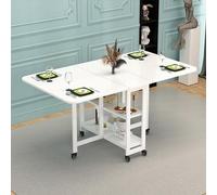 PVGYUJFD Dining table, Folding Dining Table with 6 Wheels, Mobile with 2-Layer Storage Shelf, for 4-6 People, Room