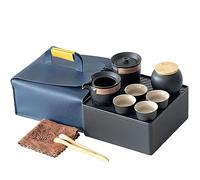 PVGYUJFD Tea set, 7 Piece Tea Set, China Cups with Kettle Can with 4 and Travel Bag Gift Sets for Outdoor Suitable Trip Great Gift(Black)