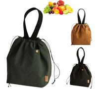 Pvieked 9L Insulated Lunch Bag with Thermal Lining & Side Pockets, Leakproof Wide-Mouth Reusable Lunch Tote, Foldable Drawstring Organizer for Office, School, Picnic, Travel and Camping (Dark Green)