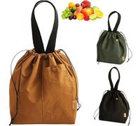 Pvieked 9L Insulated Lunch Bag with Thermal Lining & Side Pockets, Leakproof Wide-Mouth Reusable Lunch Tote, Foldable Drawstring Organizer for Office, School, Picnic, Travel and Camping (Caramel)