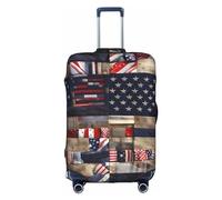 Pvinnk American Flag Patchwork Print Protective Luggage Cover Elastic Washable Suitcase Protector Travel Gear Protector, White, M