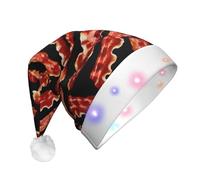 pvinnk Bacon Pattern Print Christmas Hat Led Santa Hat Xmas Holiday Hat New Year Festive Parties Winks Novelty