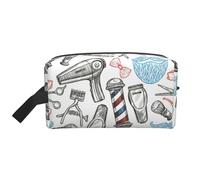 pvinnk Barber Shop Monochrome Style Print Portable Makeup Pouch Travel Toiletry Bag Storage Bags with Handles Large Capacity, White, One Size