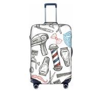 pvinnk Barber Shop Monochrome Style Print Protective Luggage Cover Elastic Washable Suitcase Travel Gear Protector, White, XL