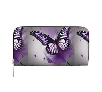 pvinnk Beautiful Purple Butterfly Art Print Elegant Leather Hand Wallet Women Capacity Big Casual Wallet Travel-Ready Wallet, Black, One Size, Art