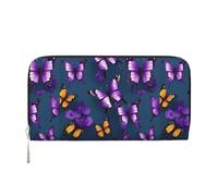 pvinnk Beautiful Purple Butterfly Print Elegant Leather Hand Wallet Women Capacity Big Casual Wallet Travel-Ready Wallet, Black, One Size, Art