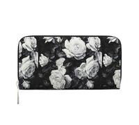 pvinnk Black White Rose Print Elegant Leather Hand Wallet Women Capacity Big Casual Wallet Travel-Ready Wallet, Black, One Size, Art